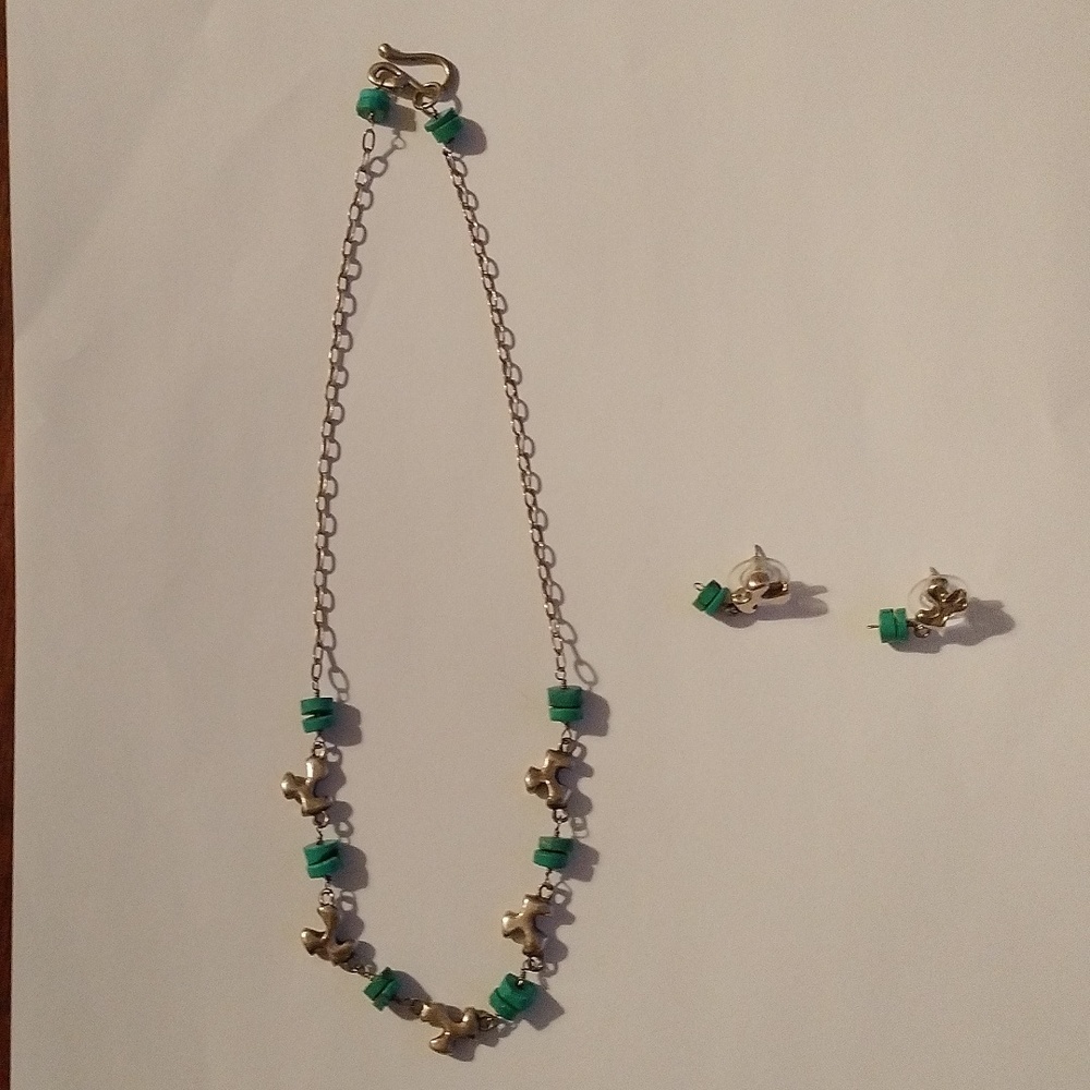 Handmade Sterling Silver Turquoise Abstract Puzzle Piece Necklace Earrings Set - Picture 1 of 5